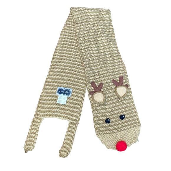 Mud Pie Knit Scarf Sz 3T+ Reindeer Winter Christmas Holiday Girls Kids Brown 40" - Picture 11 of 12
